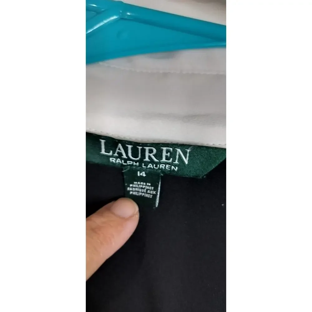 4252) Lauren Ralph Lauren Women Black Jumpsuit with White Accent Collar Size 14 - Picture 11 of 13